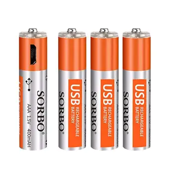

USB Rechargeable AAA Lithium Batteries - Micro-USB Charging Port, 1.5V/ 400mAh, Pre-Charged, 1000 Cycle - Not Alkaline/Ni-MH B