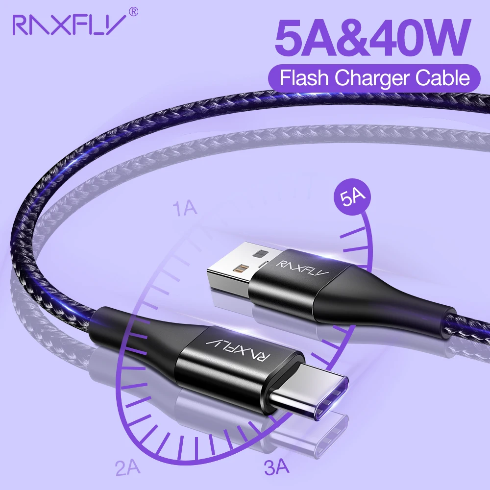 Raxfly 5A Быстрая зарядка USB C кабель для Huawei P10 P20 pro Супер 40 Вт Type телефона передачи