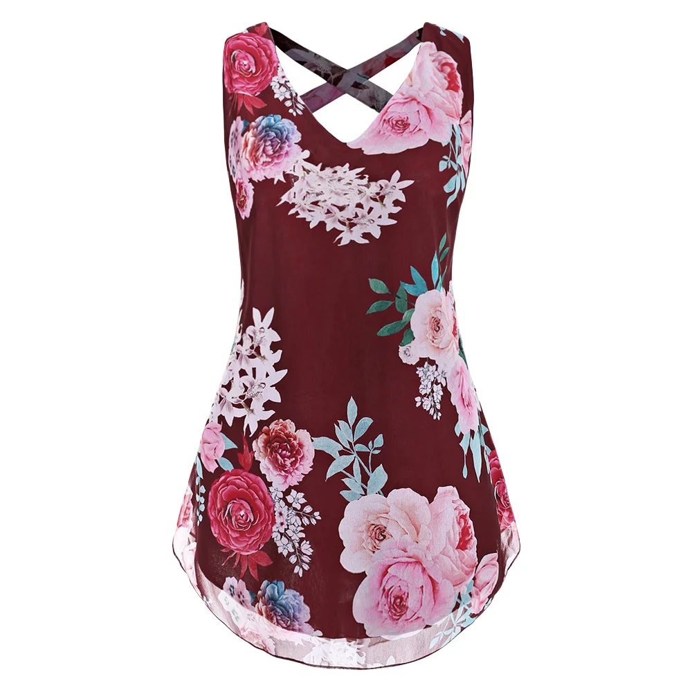 

Rosegal Plus Size V Neck Floral Chiffon Tank Top Summer Women Chiffon Causal Tank Top Sleevelss Long Shirts Female Clothes 2019