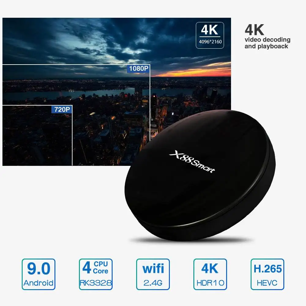 

X88 Smart TV BOX Android 9.0 RK33284G DDR4 32GB 2.4G RK3328 Quad Core High Speed 2.4G WIFI 4K 4K VP9 Set Top Box