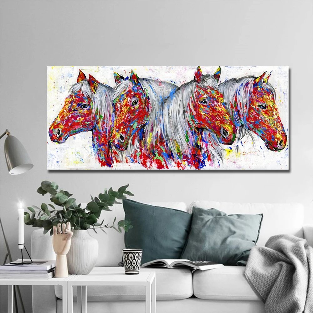

AAHH 2019 New Animal Picture Four Horses Wall Art Posters Horse Picture Canvas Painting For Living room Home Decor No Frame