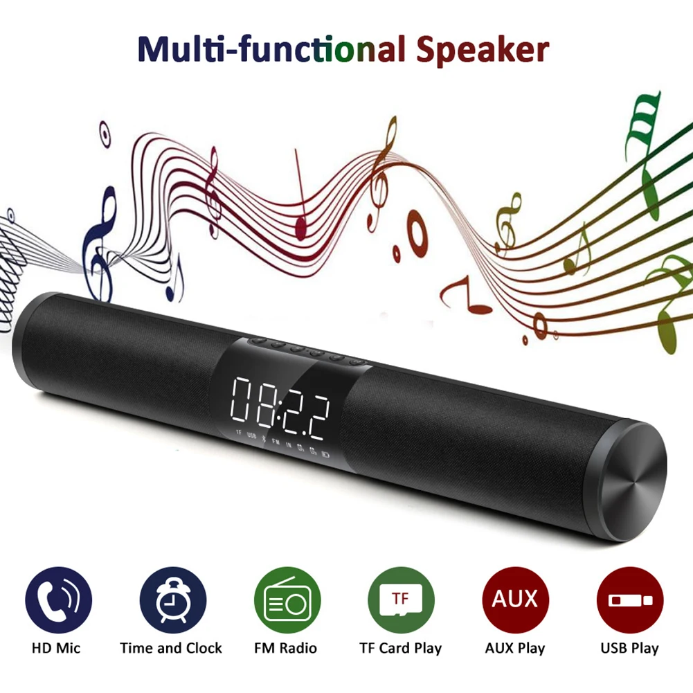 

Home TV Portable Wireless TF Card 3D Stereo Sound Bar Subwoofer Alarm Clock Surround Bluetooth Speaker