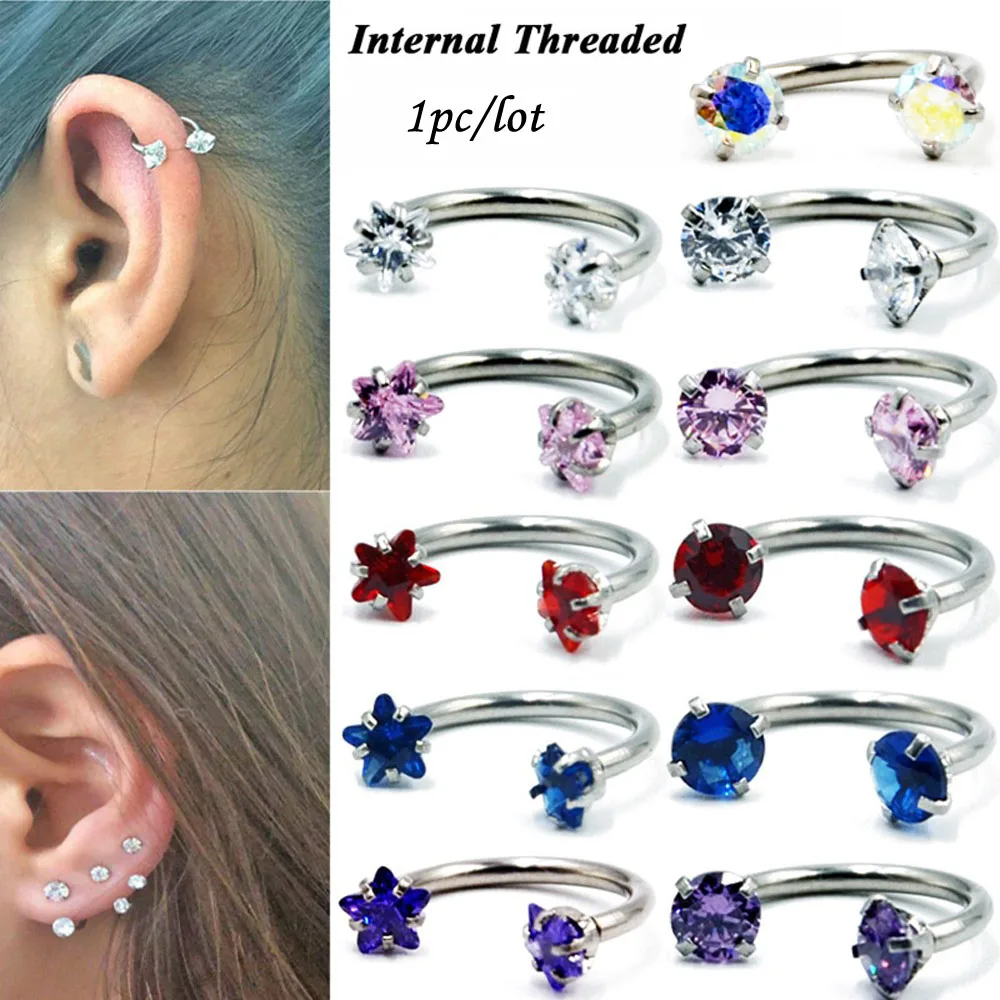 

1PC Surgical Steel Earring Cartilage Helix Piercing Star Gem Septum Nose Lip Eyebrow Ear Captive Hoop Ring Piercing Jewelry 16G