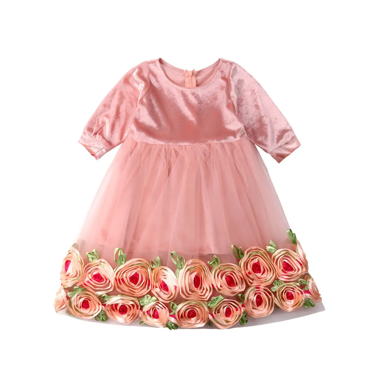 Kid Baby Girls Long Sleeve Floral Party Pageant Wedding Tulle Tutu Dress Clothes