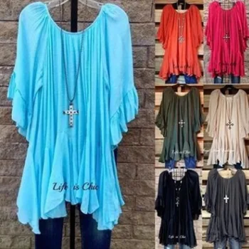 

2018 Wish Amazon New Style Fashion Women Fold Top European And American Long T-shirt
