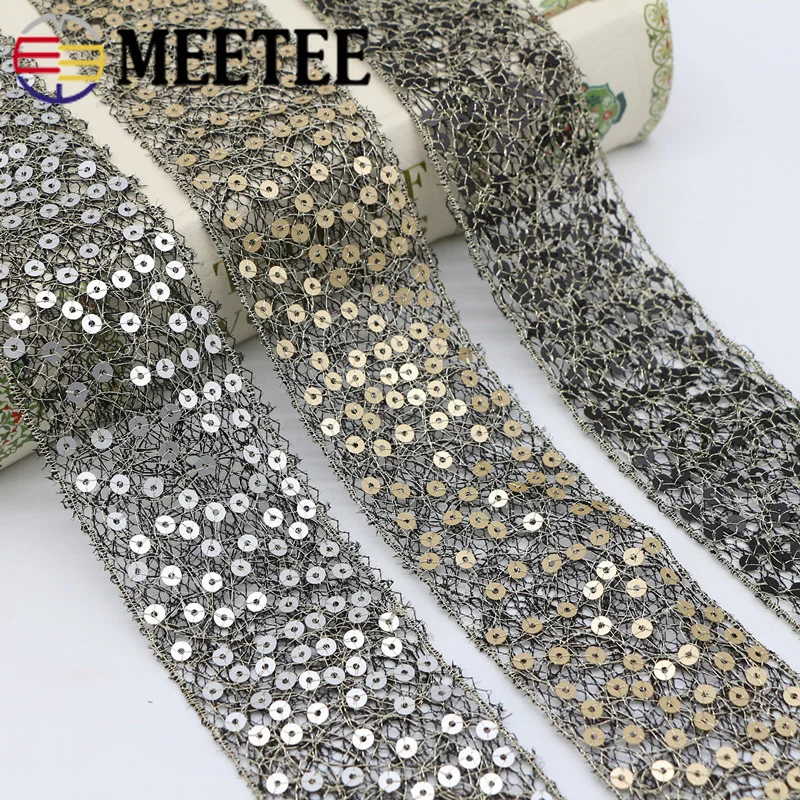 4Meters Gold Silver Sequins Lace Trim Ribbons Shoes Hat Garment Decor Webbings Fabric For Dance Dress DIY Sewing Accessories | Дом и сад