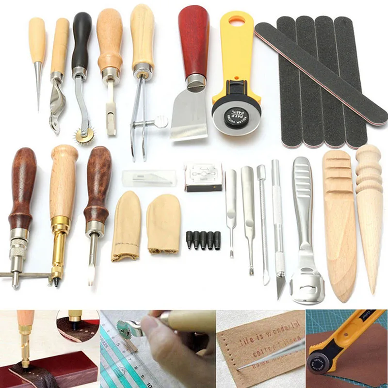 

Leather Craft Tools Punch Kit Stitching Carving Working Sewing Saddle Groover