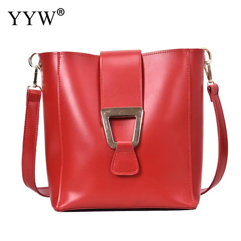 

New Red Vintage Bucket Bag Fashion Small Women Leather Handbag Open Shoulder Bag Brown Messenger Crossbody Bags Purses Totes