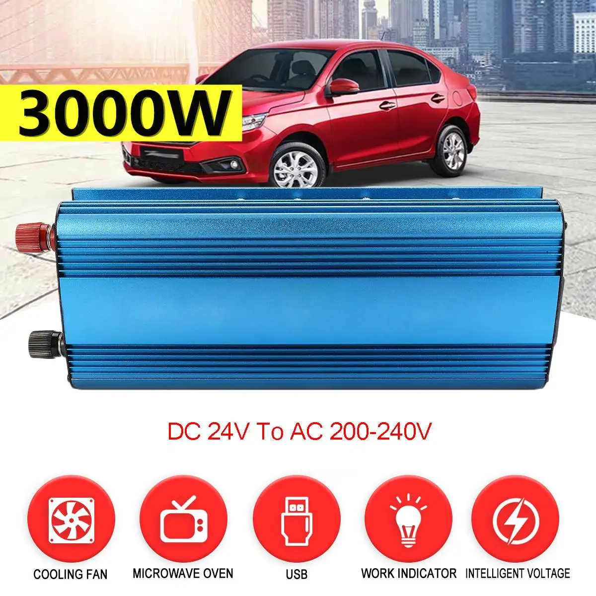 

DC 12/24V to AC 220V P eak 3000W Car Solar Power Inverter LED Display Sine Wave USB Converter Modified Voltage Transformer