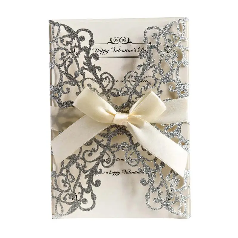  10PCS Bowknot Glitter Invitations European Style Laser Cut Wedding Invitations Holiday Greeting Car - 32988380266