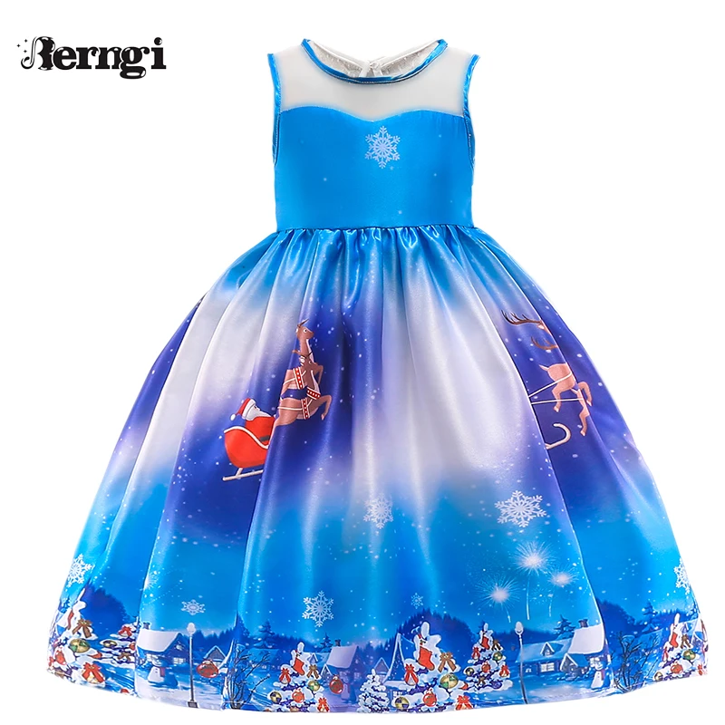 Berngi/Новогоднее рождественское платье для девочек 2-10 лет; зимняя Праздничная детская одежда со снеговиком для девочек; вечерние Детские костюмы