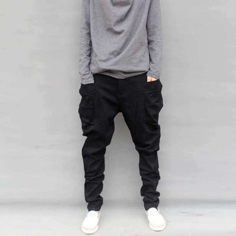 

New Casual Black Cargo Pants For Men Cotton Loose Baggy Harem Pants Big Side Pockets Hip Hop Pants Homme Plus Size M-6XL