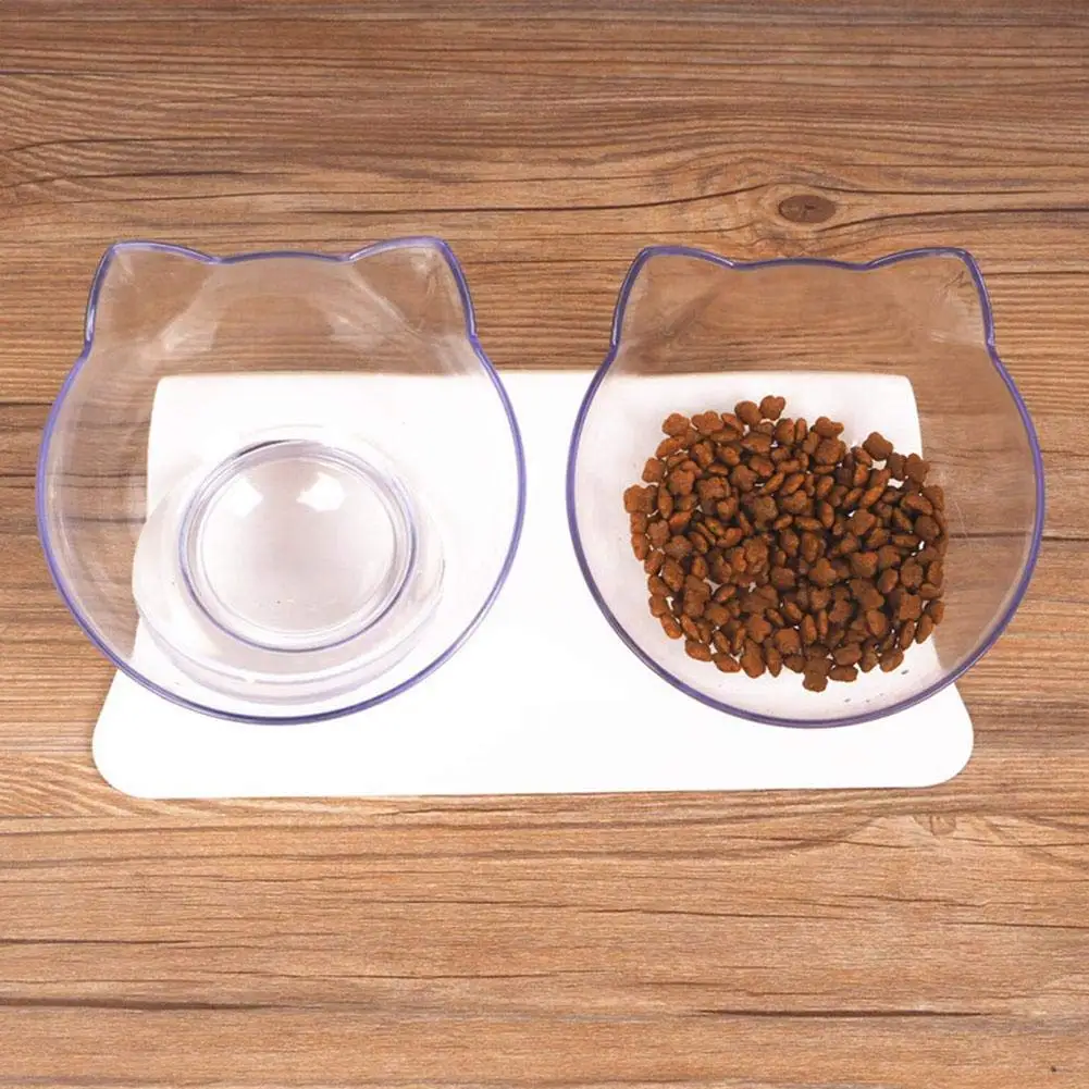 Pet Cats Transparent Bowl With Holder Anti Slip Cat Food Dish Pet