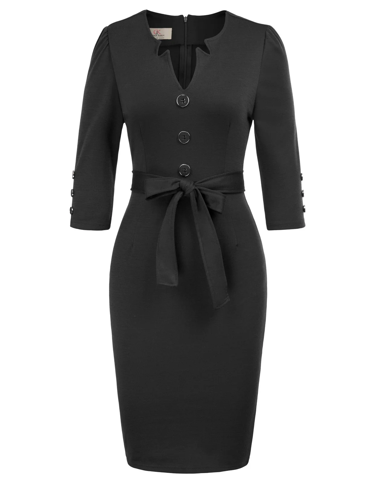 

Vintage Women 3/4 Sleeve Buttons Decorated Bodycon Pencil Ol Work Dress Sexy Fashion Casual Women's Dress 2019 New