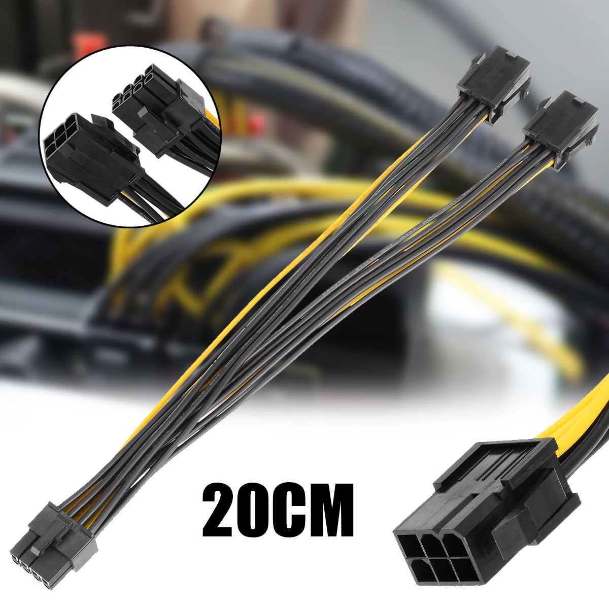 

20cm Electrical Power Cords Cable Dual 6 Pin Female To Single 8 Pin Male PCIe Graphics Cards Power Cable