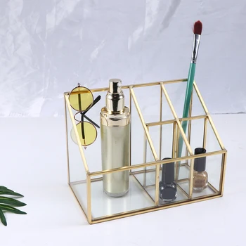 

Cosmetic Brush Tool Storage Box Metallic Chic Glass Makeup Storage Box Storage Case For Nail Polish Perfume Foundation Lipstick
