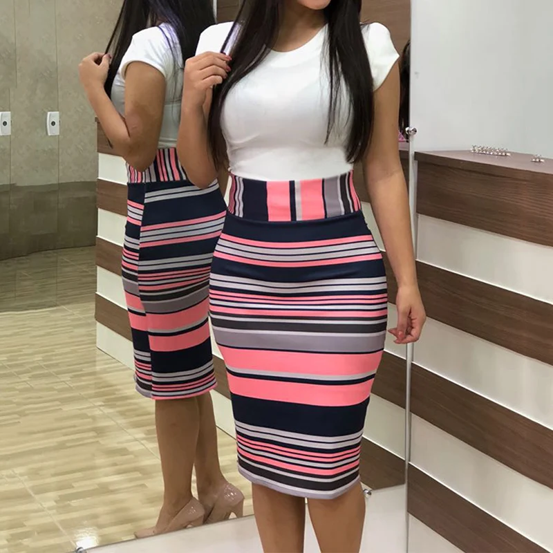 

Lady Short Sleeve Floral Bodycon Pencil Dress Slim Elegant Evening Party Dresses