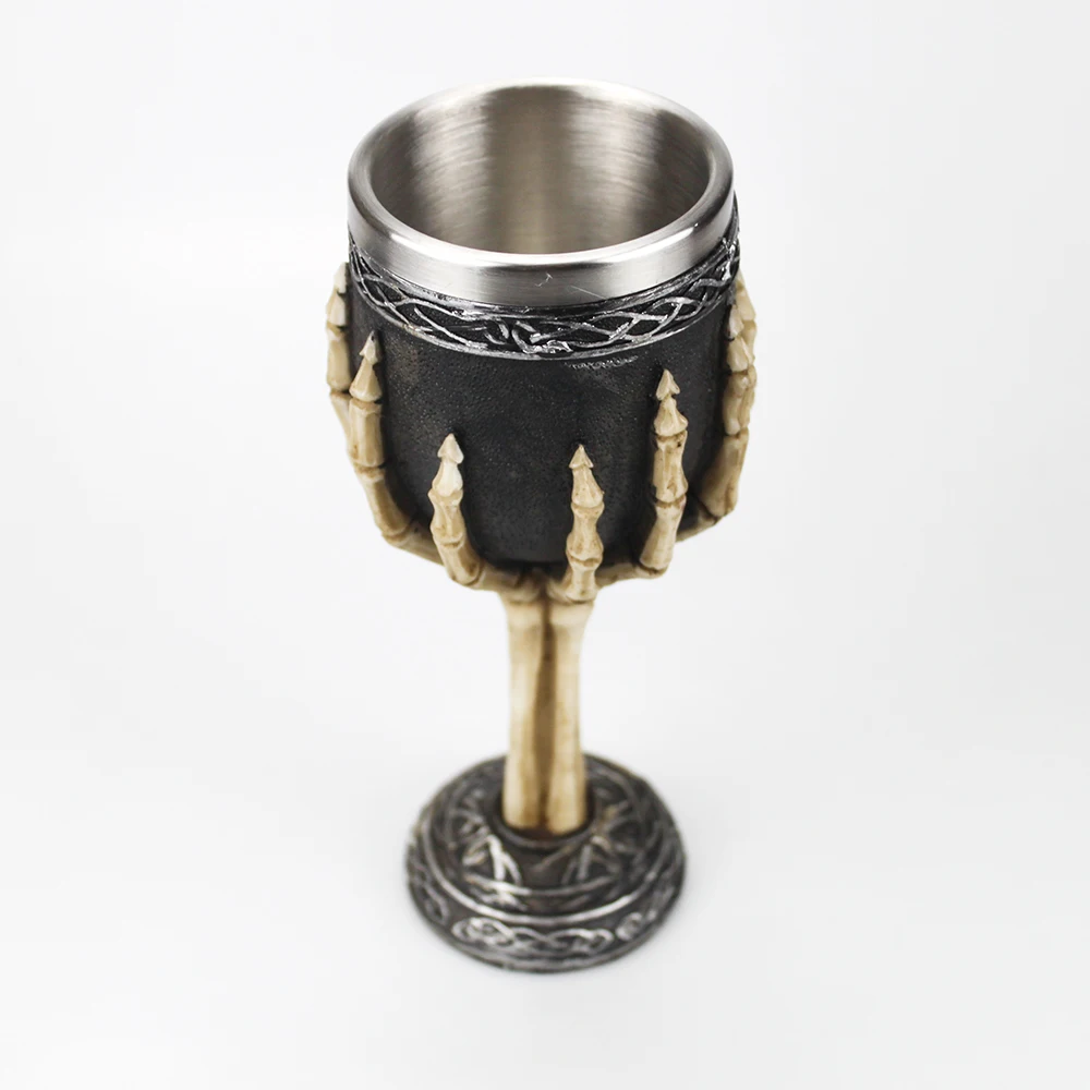 Glass Drinkware Gothic Wine Goblet Style Contain Goat Skull Viking Dragon Claw Finger Metall&Resin Wine Glass Halloween Gifts Bar Drinkware