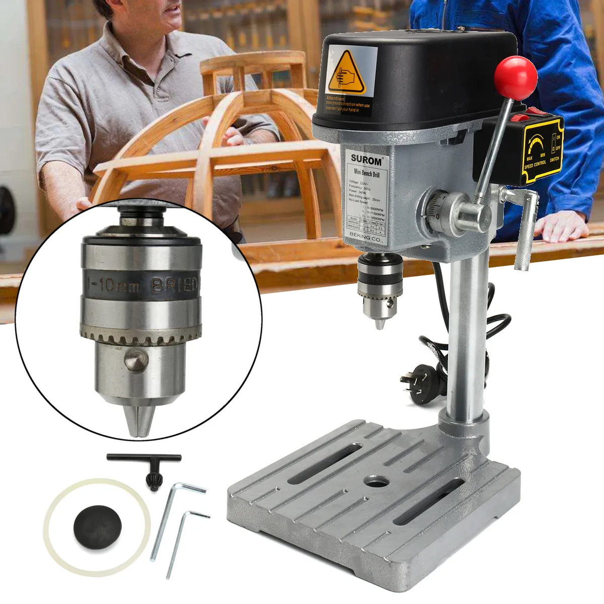 

340W 220V 16000rpm Electric Drill Press Workbench Multifunction Mini Woodworking Machine Tools Home DIY Power Tools 1mm~10mm