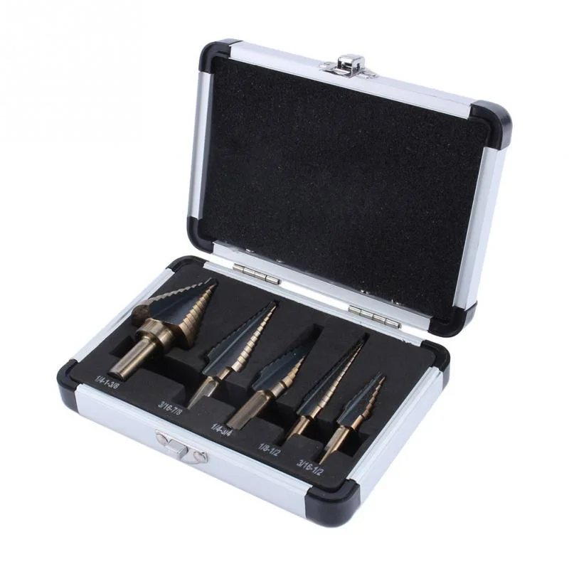 

5pcs Drills Set With Box Triangle Handle High Speed Steel Step Drill Bit Pagoda Drill Hole Opener