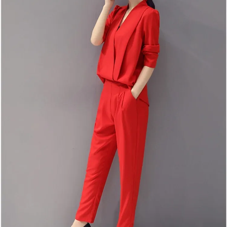 

New Arrival Female Chiffon Elegant Solid Loose Rompers Women V-Neck Long Sleeve Thin Jumpsuits