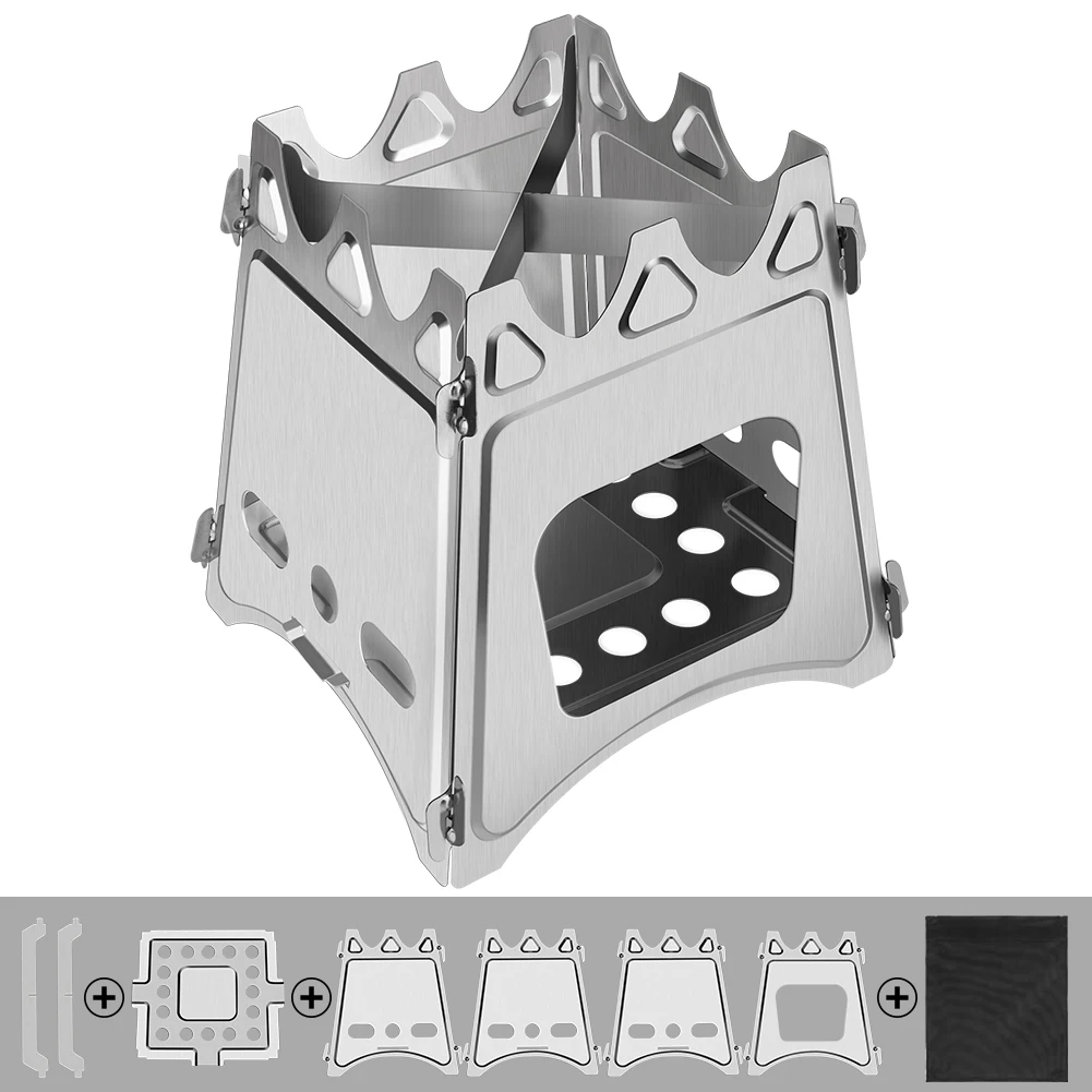 

Outdoor Camping Wood Stove Portable Outdoor Folding Ultralight Titanium Wood Stove Outdoor Camping Multi-Fuels Alcohol Stove BBQ
