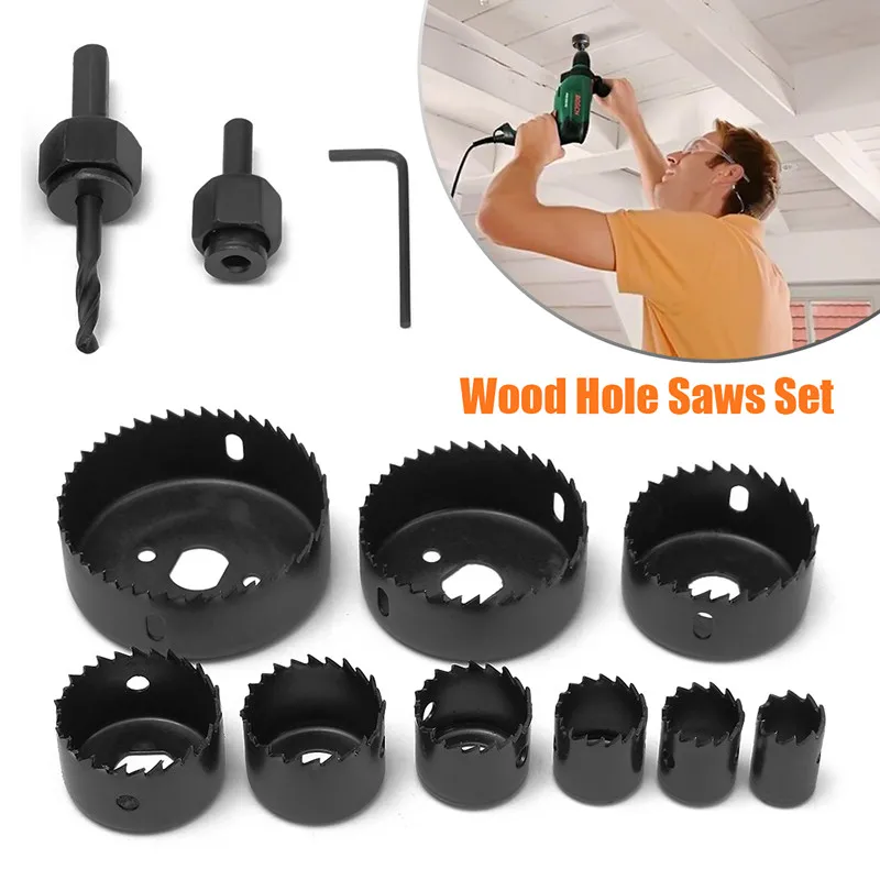 

19-76mm 12 In 1 Hole Saw Cutting Set Kit Drilling Tool Wood Metal Cutter Mandrels Saws Core Drill Bits Woodworking Combination