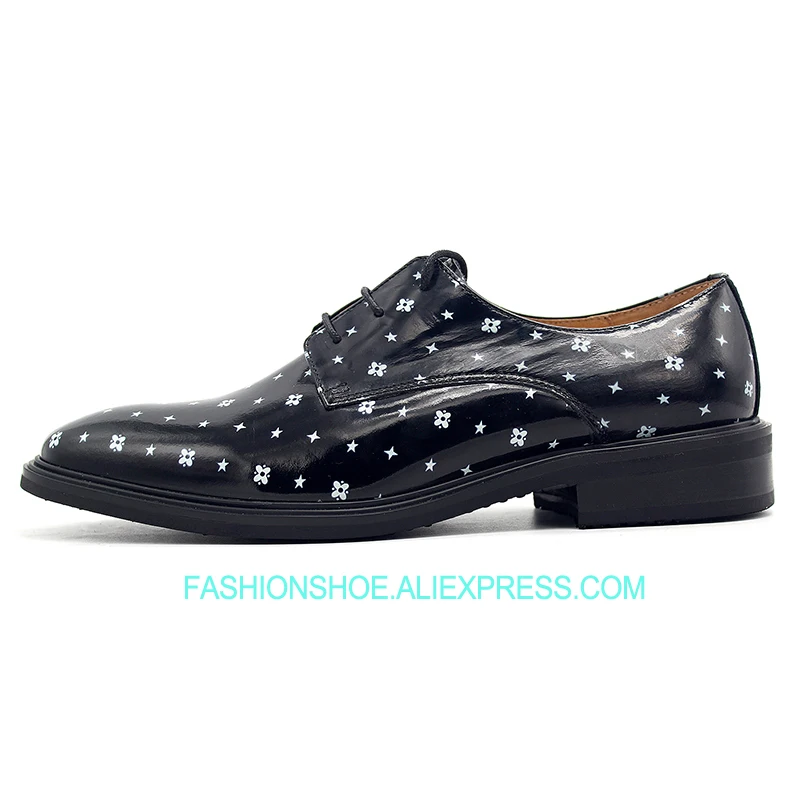 

2018 Autumn Wave point Print Leather Formal Business Shoes Flat heel Genuine leather Mens Suit Dress Shoe