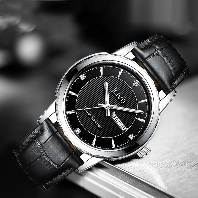 

CIVO Fashion Luxury Watch Men Black Sports Casual Quartz Watches Gents Waterproof Date Calendar Analogue Watch For Man Clock