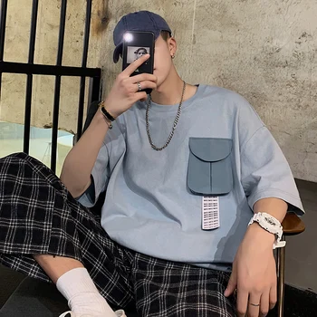 

Summer New T Shirt Men Fashion Solid Color Casual Short-sleeved Tshirt Man Streetwear Trend Wild Hip-hop Loose Cotton T-shirt