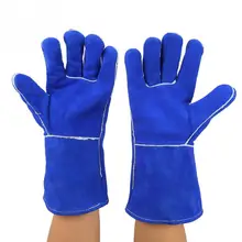 1 пара синие расширенные сварочные защитные шестерни кожаные перчатки термостойкие для выпечки/приготовления пищи/барбекю новые