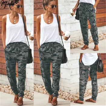 

Women Camouflage Pants Camo Casual Cargo Joggers Military Army Harem Trousers Loose Elastic Waist Lace-up Trouser