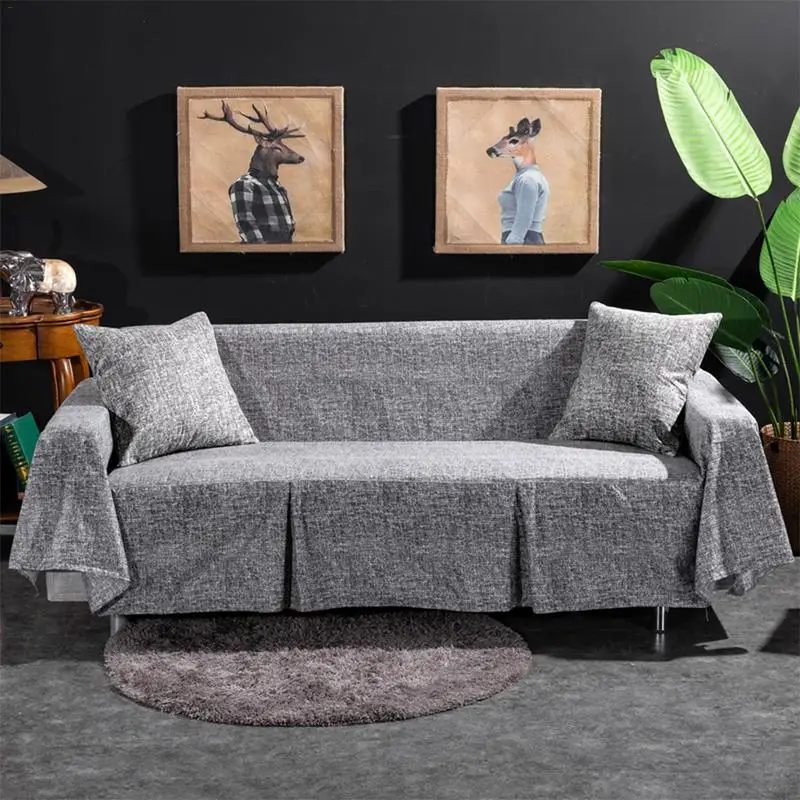Sofa Cover Towel Removable Washable Full-Cover Soft Fabric Simple Gray Brown Slipcovers Solid Color Armrest Sofa L-shaped Sofa
