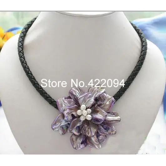 Shell Flower Necklace Purple Color Natural White Freshwater Pearl Pendant Fashion Lady's Party Jewelry | Украшения и