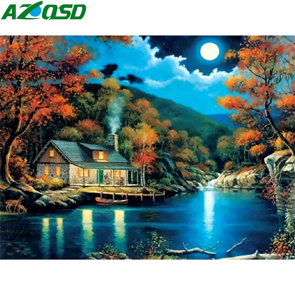 

AZQSD Night Landscape DIY Frameless Oil Painting By Numbers Lake Scenery Picture Canvas Painting For Living Room SZGD146