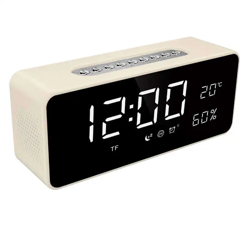 

Fm Radio Alarm Clock With 8 Inch Dimmable Large led Usb Charger port Rechargeable Battery backup Sleep timer temperature Di