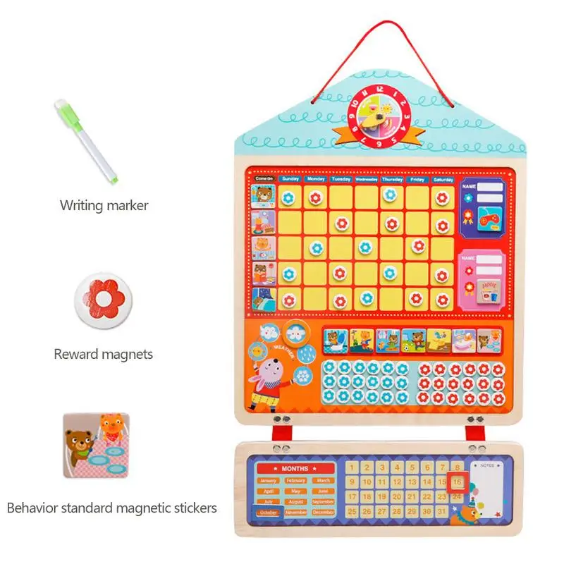 buy  Kid Wooden Magnetic Reward Activity Responsibility Chart Calendar Schedule Educational Learning Toy