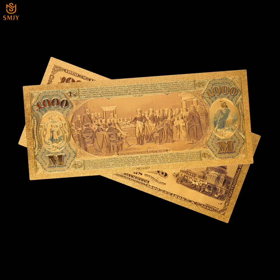 Новые товары США 1875 золотые банкноты 24k поддельные купюры 1000 долларов с COA рамкой