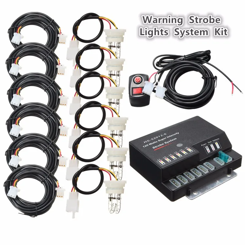 

160W 12V for HID Bulbs Emergency Hazard Warning Strobe Light System Kit for Car intake grille 6pcs light bulb