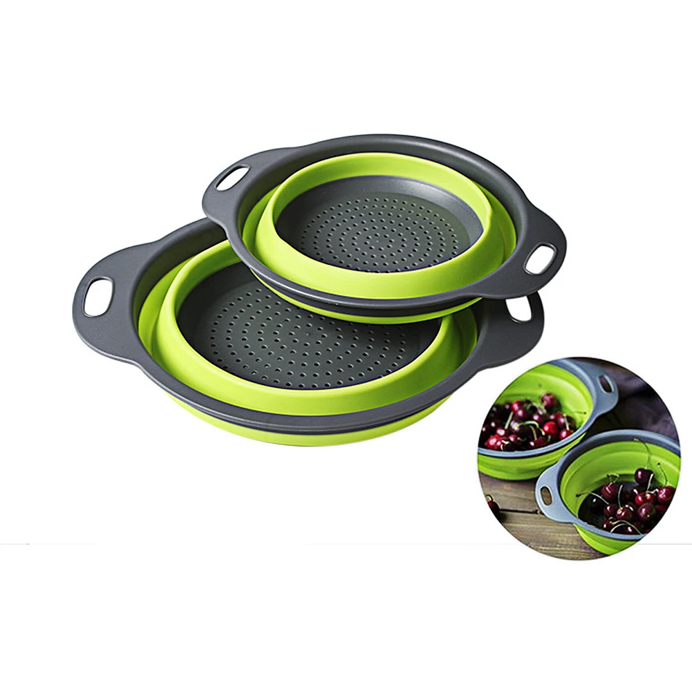 

Foldable Silicone Colander Fruit Vegetable Washing Basket Strainer Strainer Collapsible Drainer With Handle Kitchen Tools