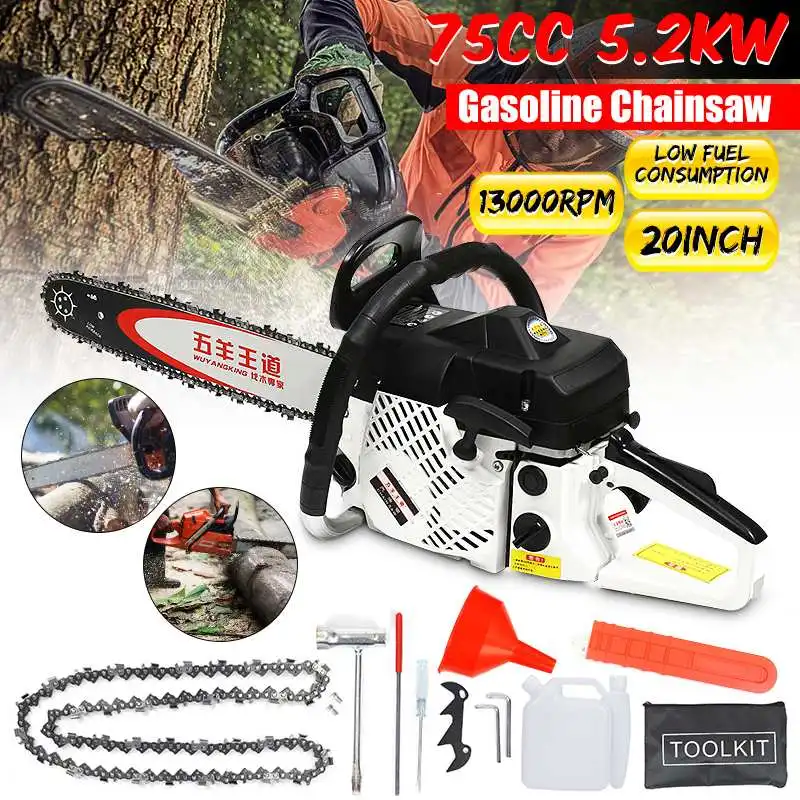 

Professional High-quality Chainsaw 20 inch 5200W Bar Gas Gasoline Powered Chainsaw 75cc Engine Cycle Chain Saw