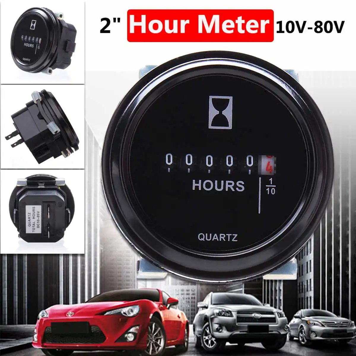 

2inch Round 99999.9 Hour Meter Counter For Cart Boat Tractor Generator Engine Mower 10-80V Counter Timer Gauge