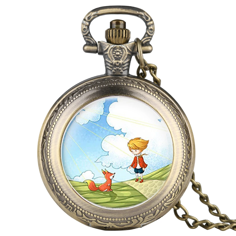 Quartz Mens Necklace Pocket Watch Cartoon Pattern Pocket Watch for Boy Arabic Number Pocket Watches for Teenager