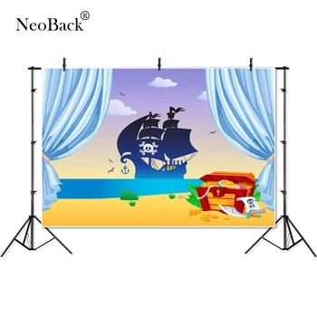 

Thin Vinyl curtain Pirate Ship Treasure chest baby children Photography studio Backgrounds professional indoor Photo Backdrops