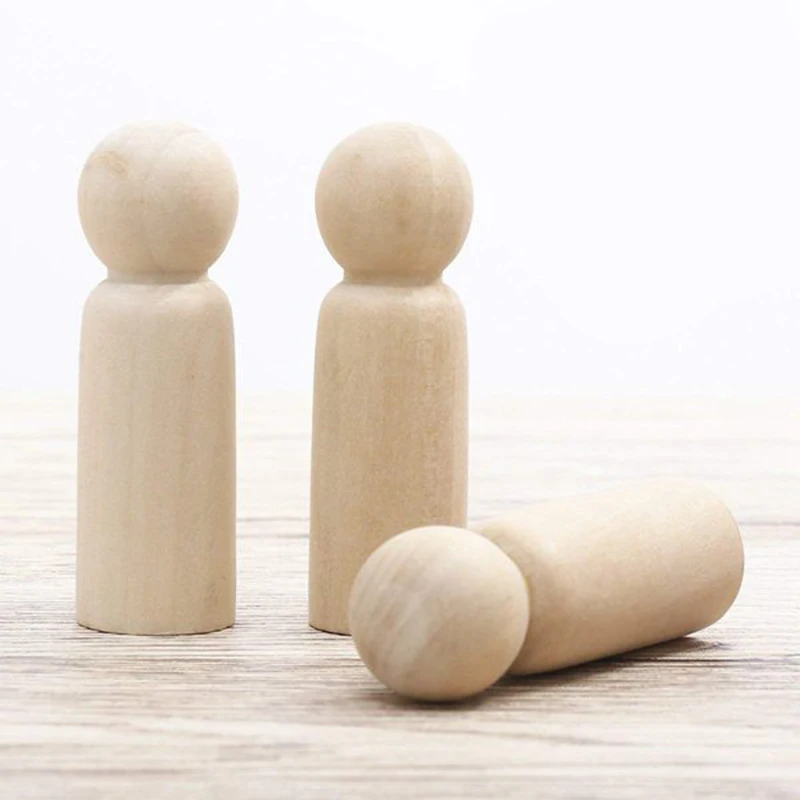 Iycorish 10 Pieces 65 mm Unfinished Wooden Peg Dolls Wooden Tiny Doll Bodies People Decorations,Wood Color