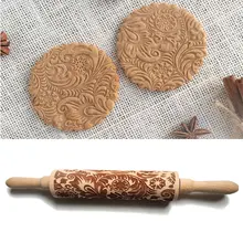 

New Christmas Snowflake Wooden Rolling Pin Embossing Baking Cookies Noodle Biscuit Fondant Cake Snowflake Patterned Roller