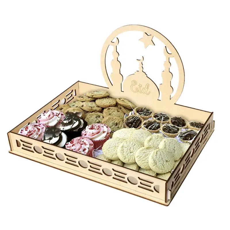 

Dessert Tray Wooden Eid Mubarak Table Decoration Dessert Tray Home Decor Food Tray DIY Eid Al Fitr Accessories Wood Plate