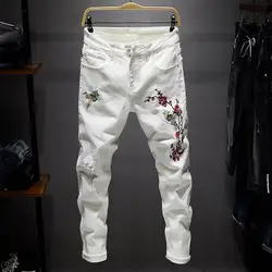 AIRGRACIAS 2019 для мужчин рваные джинсы брюки для девочек Байкер тонкий прямой потертые вышитые джинсовые мотобрюки Новая мода хип хоп Жан