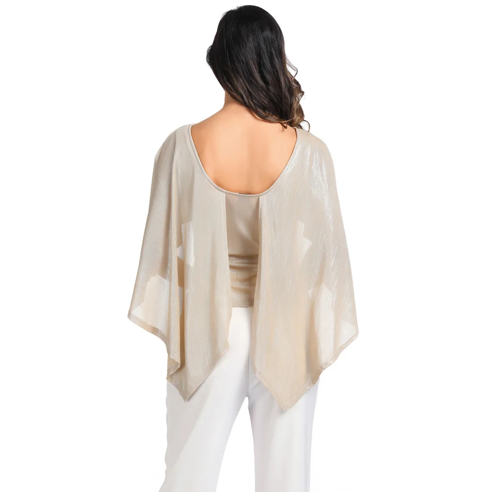 

Cape Tops Shirt Backless Metallic Casual Evening party Clubwear Womens Ladies
