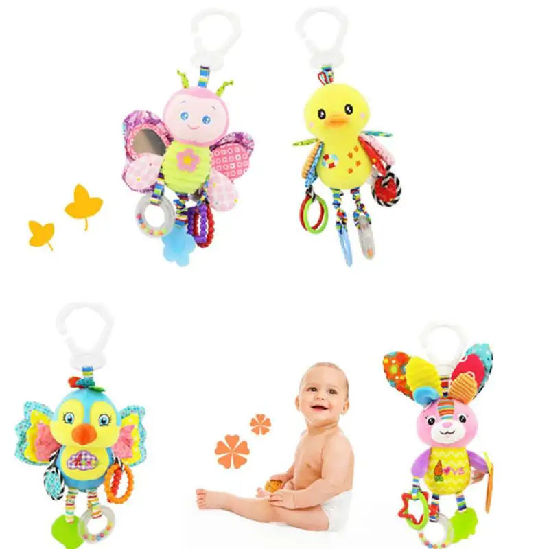 

Baby Plush Animal Stroller Bed Hanging Toys Stuffed Handbell Rattle with Teether Gift for Infants